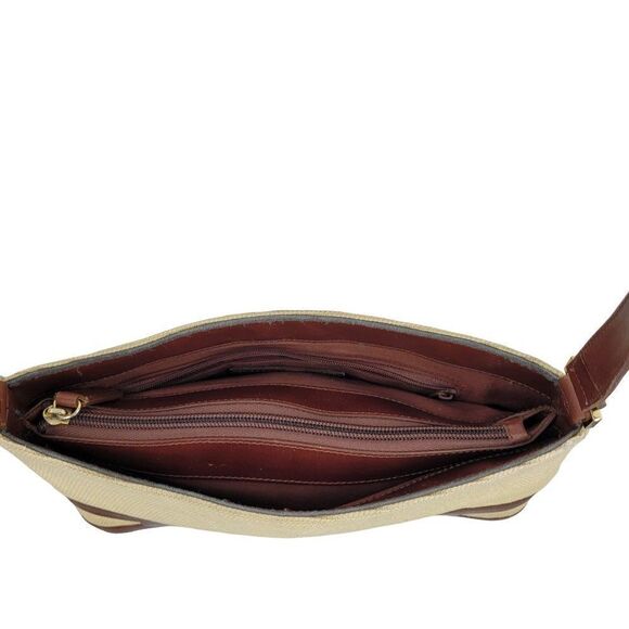 Etienne Aigner Crossbody Bag Country Cottage Core Basket Weave Leather Trim Tan - Picture 15 of 17